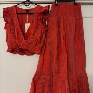 Universal Thread Red Striped Top and Skirt Set